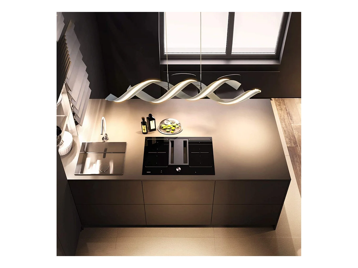 NETTLIFE Hanglamp LED - Nikkel - 3000K Warm Wit Licht - Modern - 95CM Eetkamer Hanglamp - 29W Eettafellamp - voor Keuken | Woonkamer | Kantoor | Studeerkamer