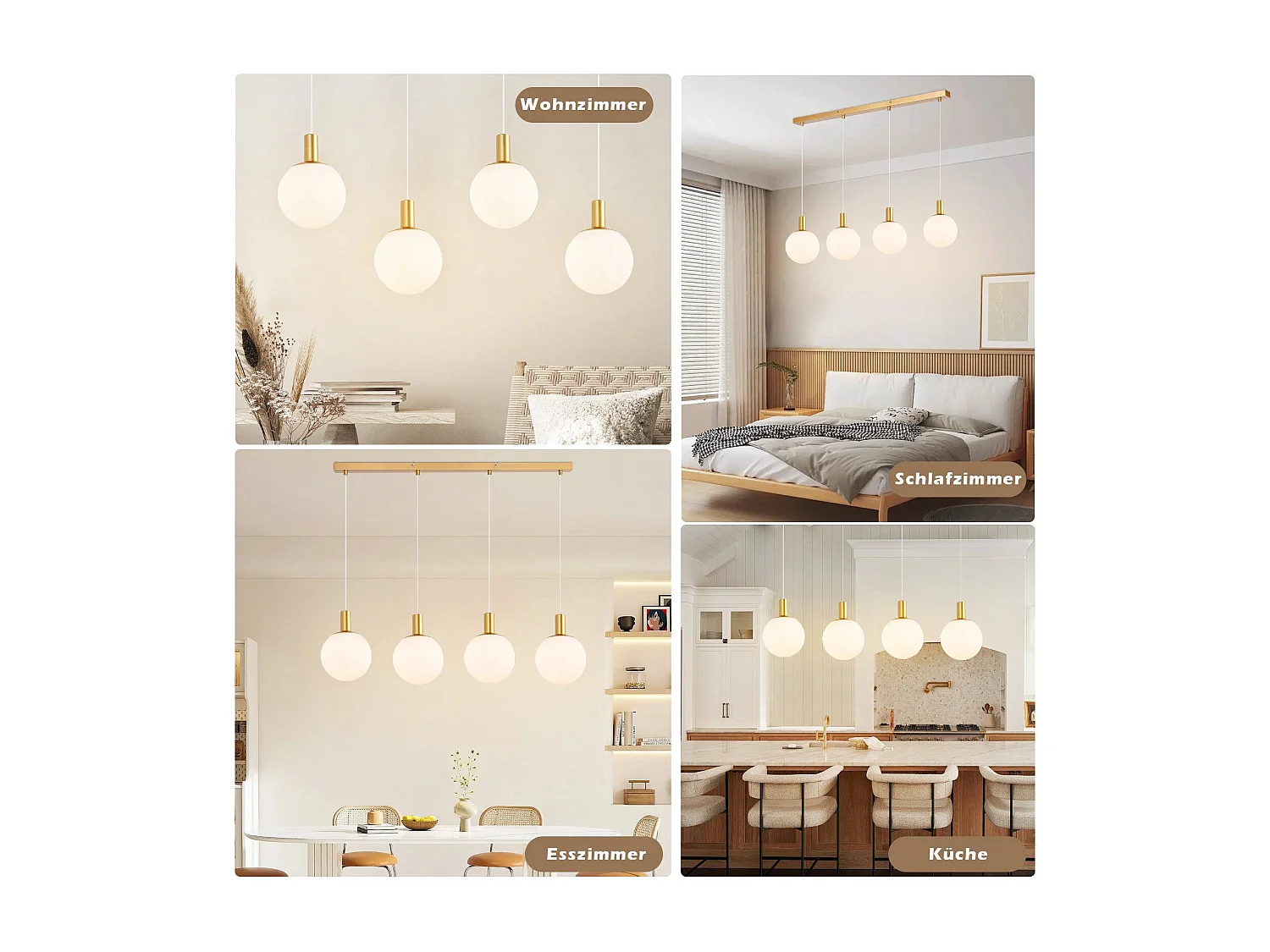 NETTLIFE Suspensions verre E27 Suspension 4 feux suspendue Hauteur réglable Lampe à suspension Moderne