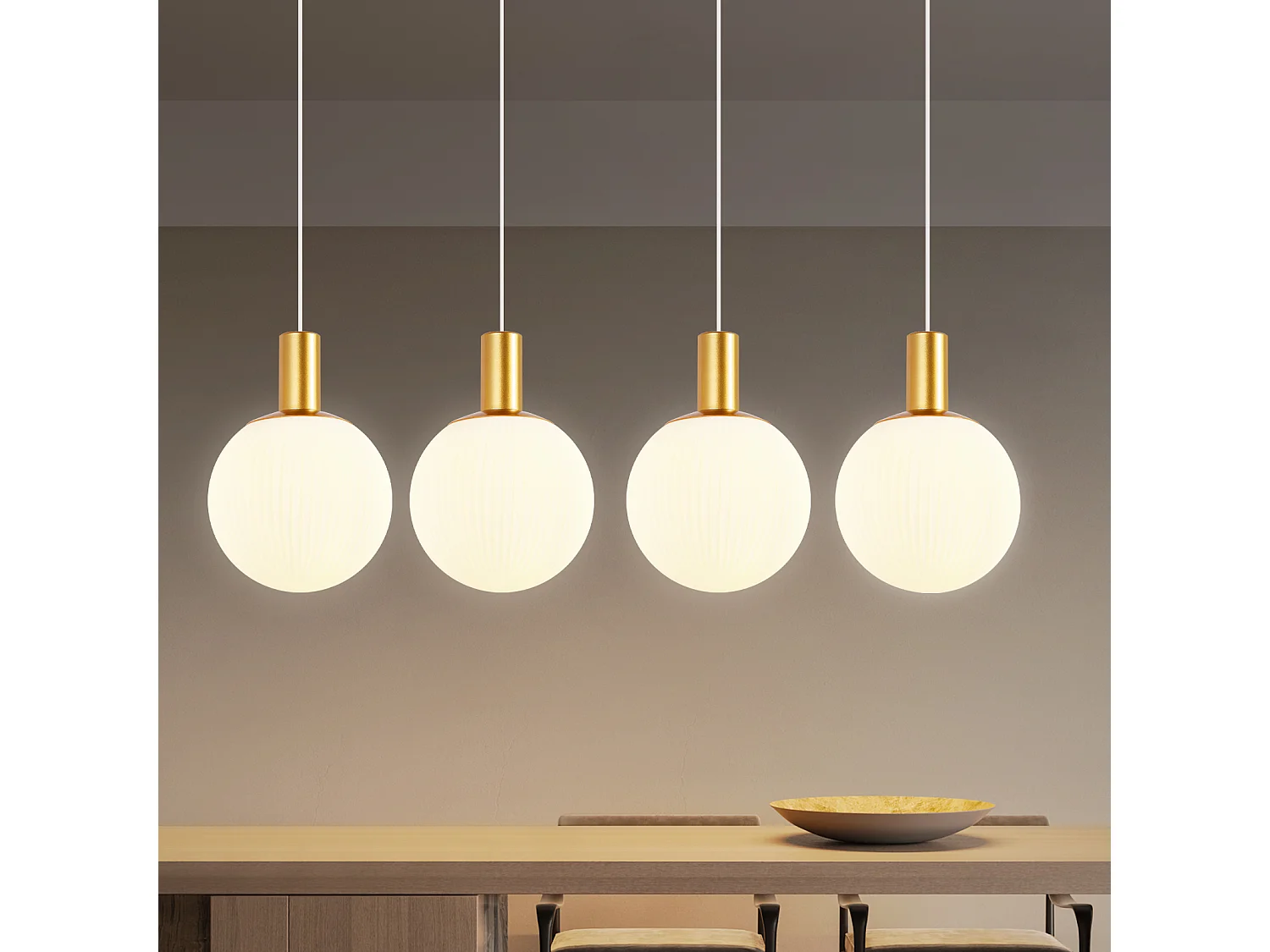 NETTLIFE Suspensiones de vidrio E27, Suspensión de 4 luces, colgante, Altura regulable, Lámpara colgante moderna