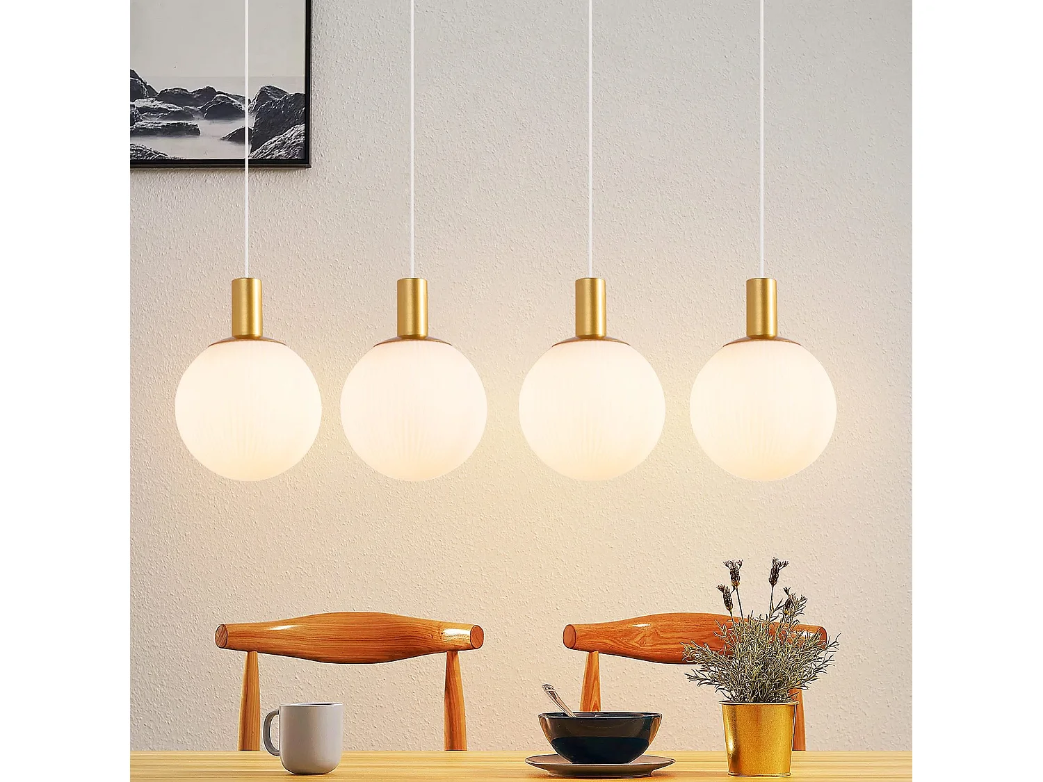 NETTLIFE Suspensions verre E27 Suspension 4 feux suspendue Hauteur réglable Lampe à suspension Moderne