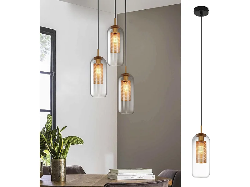 NETTLIFE Hanglamp Glas - 1-Lichts - E27 Fitting - Zwart Goud - ovaal - Metaal -Modern Eetkamerlamp - voor Keuken | Woonkamer | Slaapkamer | Eettafel - zonder Lamp