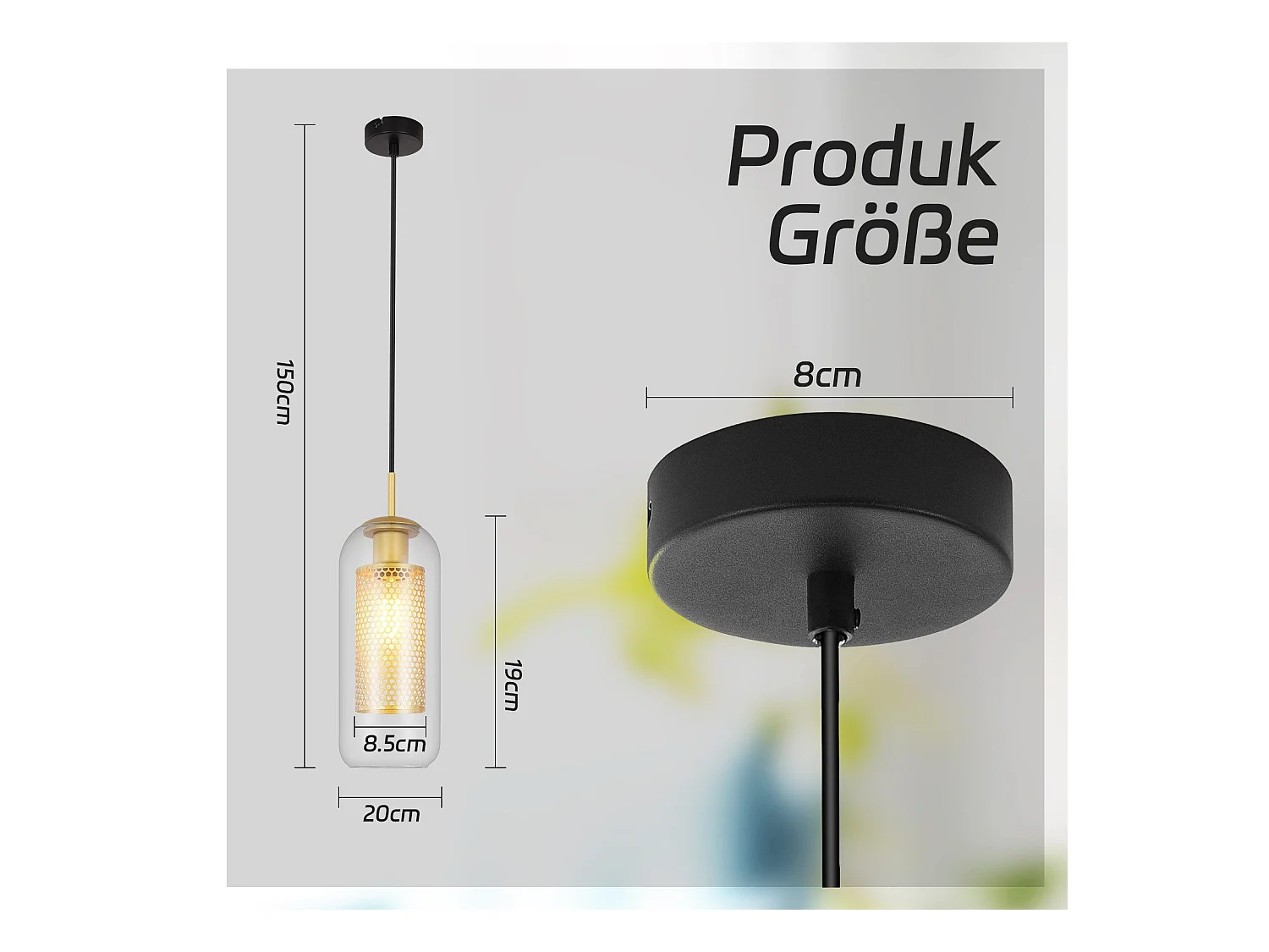 NETTLIFE Suspensión Vintage 1 llama Lámpara de techo negra Lámpara de techo Ajustable en altura E27