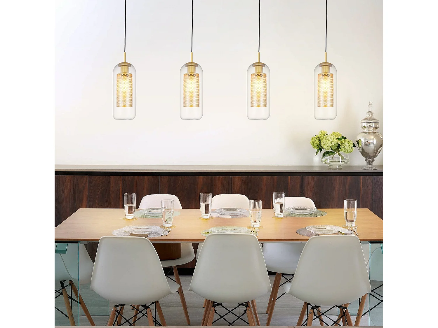 NETTLIFE Hanglamp Glas - 1-Lichts - E27 Fitting - Zwart Goud - ovaal - Metaal -Modern Eetkamerlamp - voor Keuken | Woonkamer | Slaapkamer | Eettafel - zonder Lamp
