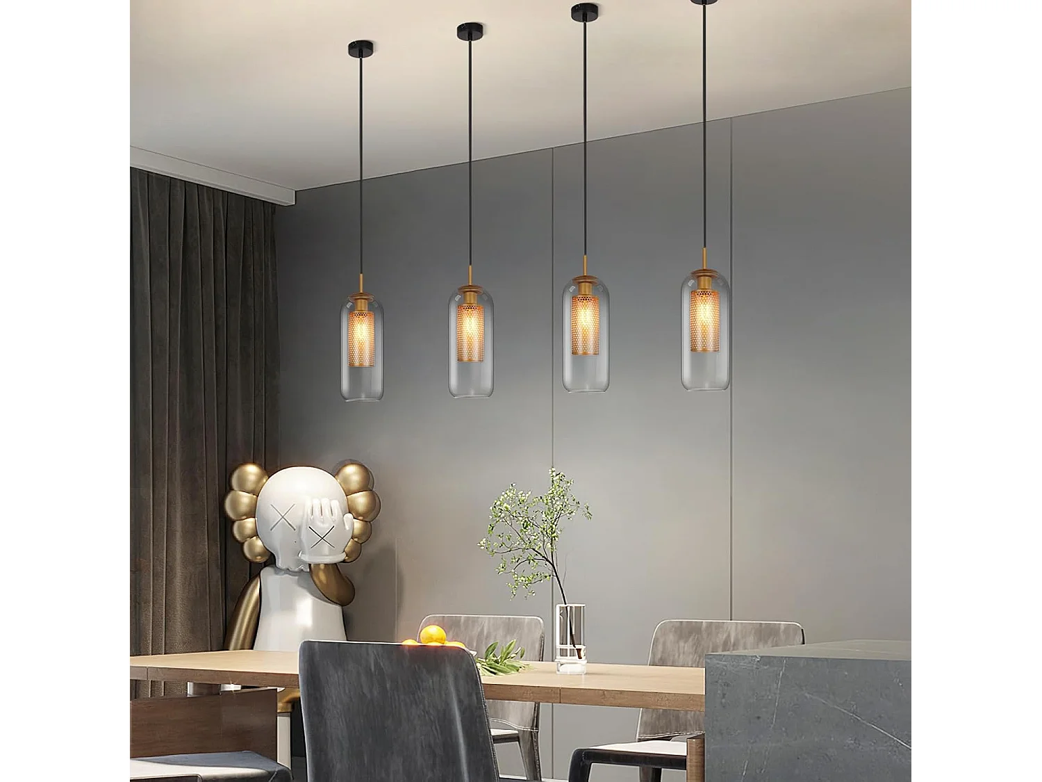NETTLIFE Hanglamp Glas - 1-Lichts - E27 Fitting - Zwart Goud - ovaal - Metaal -Modern Eetkamerlamp - voor Keuken | Woonkamer | Slaapkamer | Eettafel - zonder Lamp
