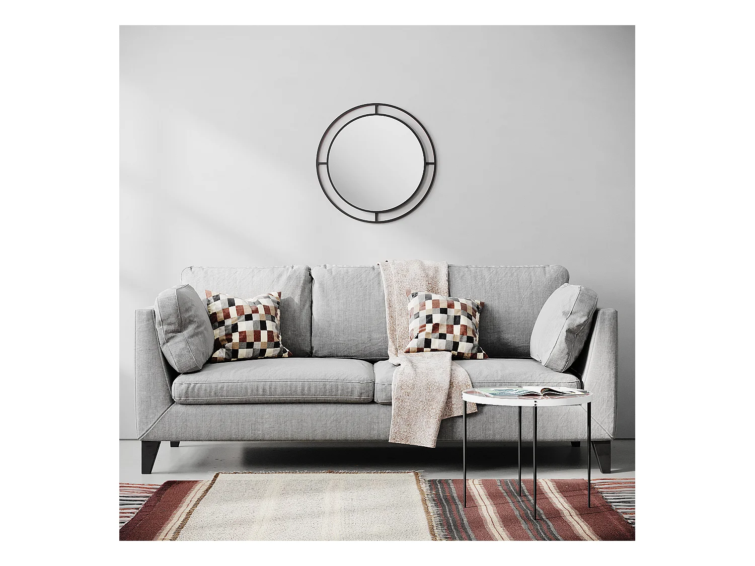 Decortie Noir 2x57x57cm Miroir mural, métal, rond, durable & moderne, Bubble