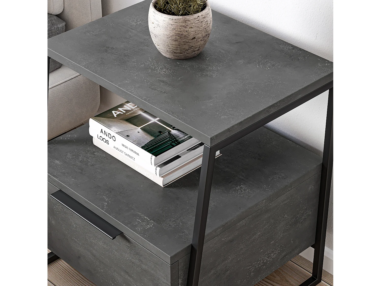 Table de chevet PAL- gris anthracite, 50x41x45