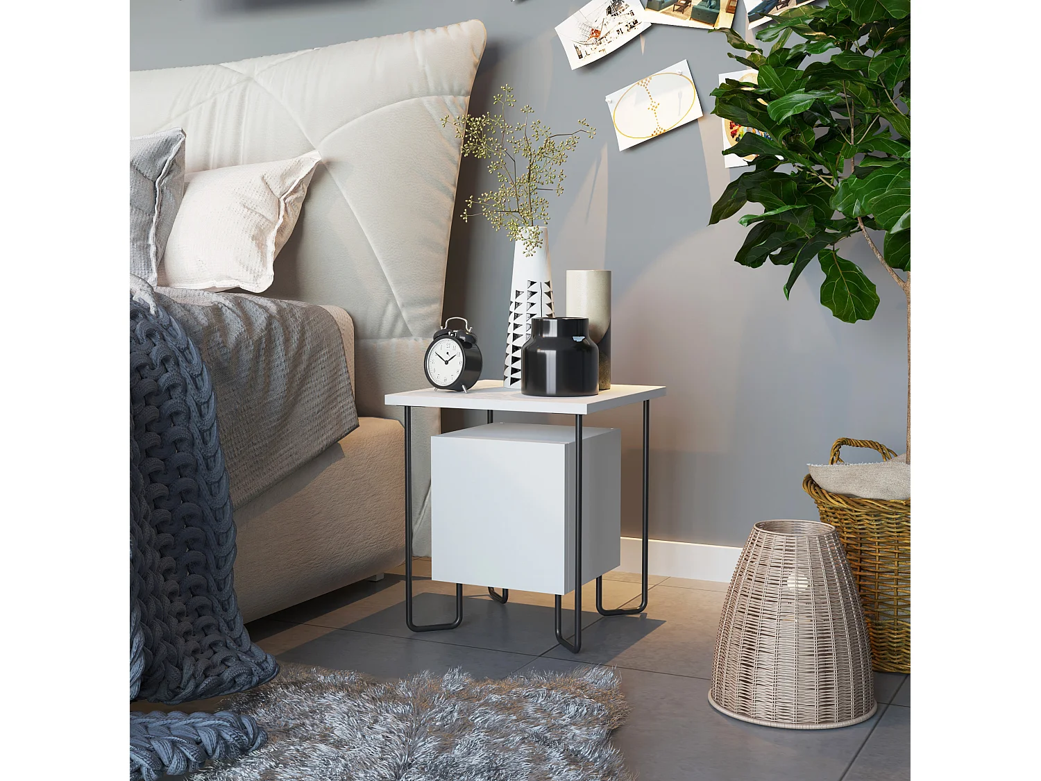 Table de chevet ACRES blanc, 45x40x40