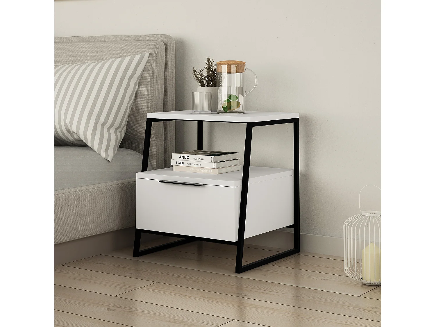 Table de chevet PAL blanc, 50x41x45