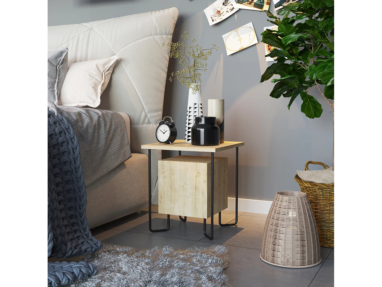 Nachttisch ACRES- Naturfarben hell  , 45x40x40