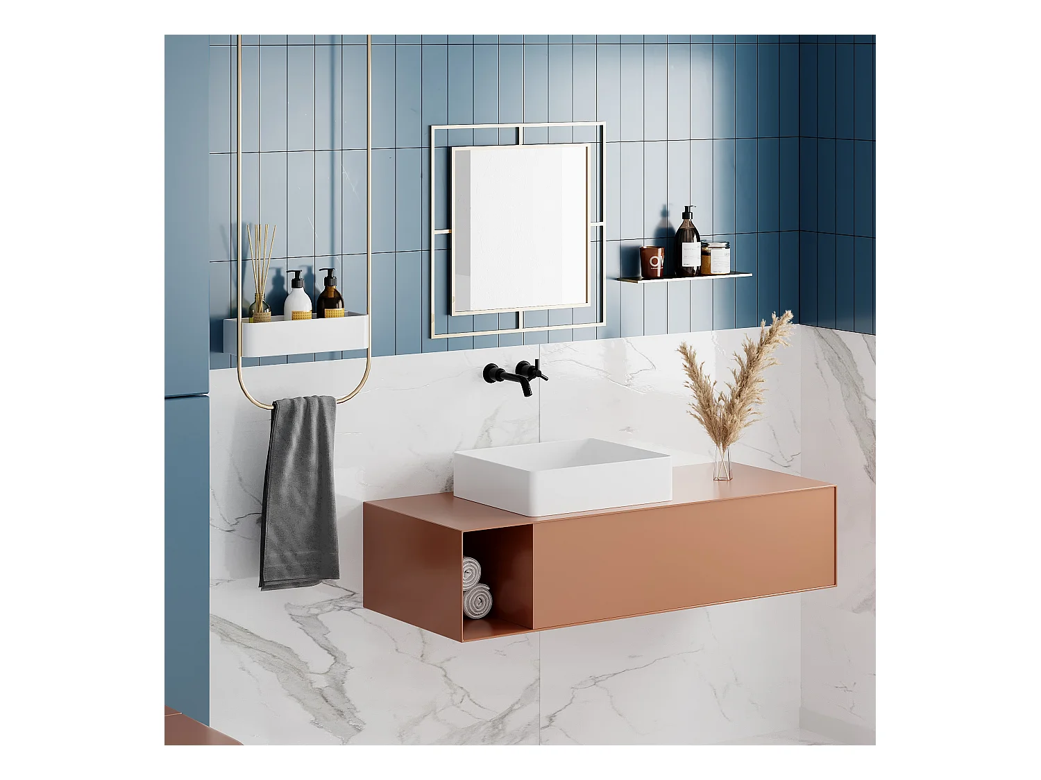 Decortie Or 2x58.6x58.6cm Miroir Mural Métal Carré Durable & Moderne Corner