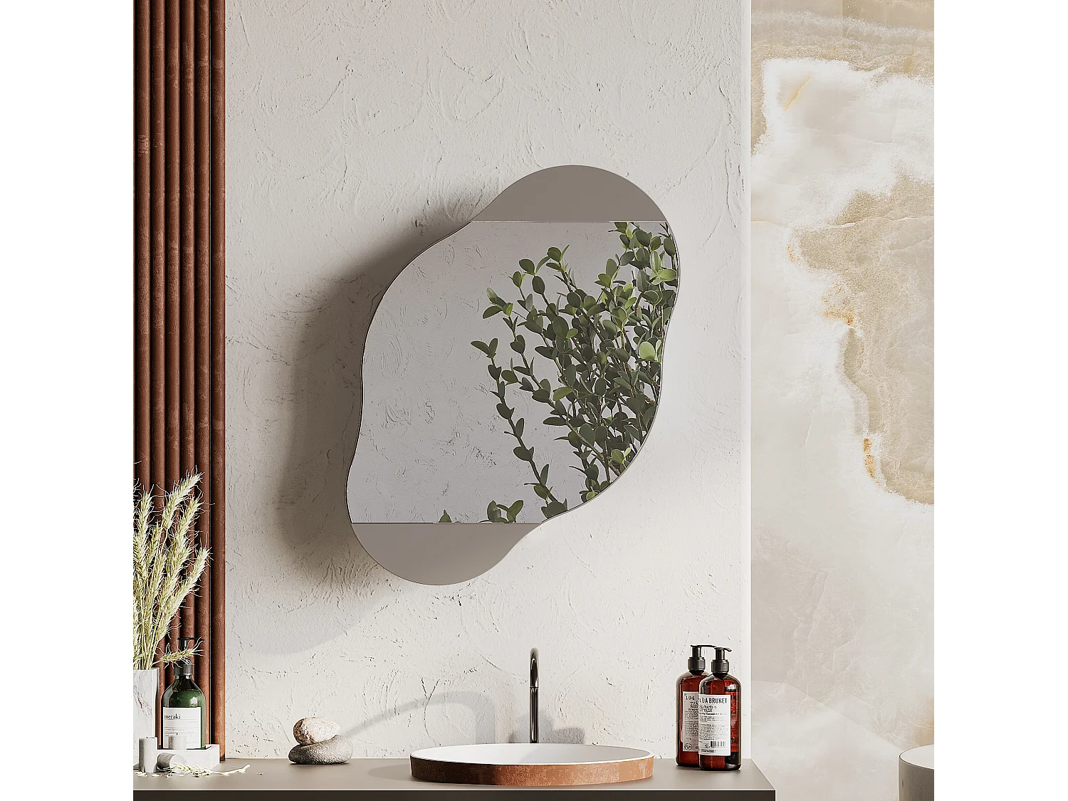 Decortie Mocha Gris 13x60x75cm Armoire de Salle de Bain Miroir avec Porte et Rangement Panneau de Particules Moderne Mural Cloud