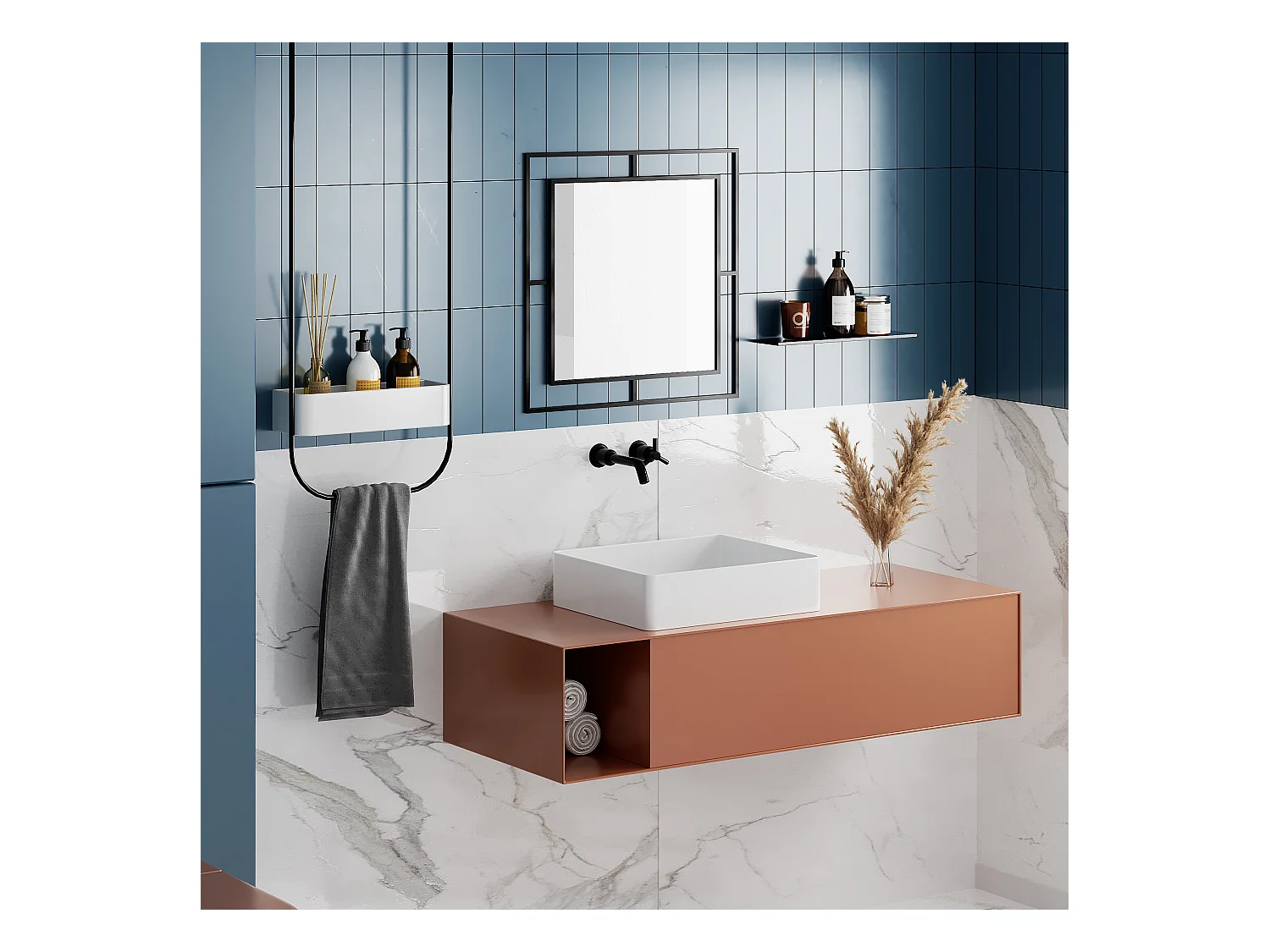 Decortie Zwart 2x58.6x58.6cm Wandspiegel Metalen Vierkant Duurzaam&Modern Corner