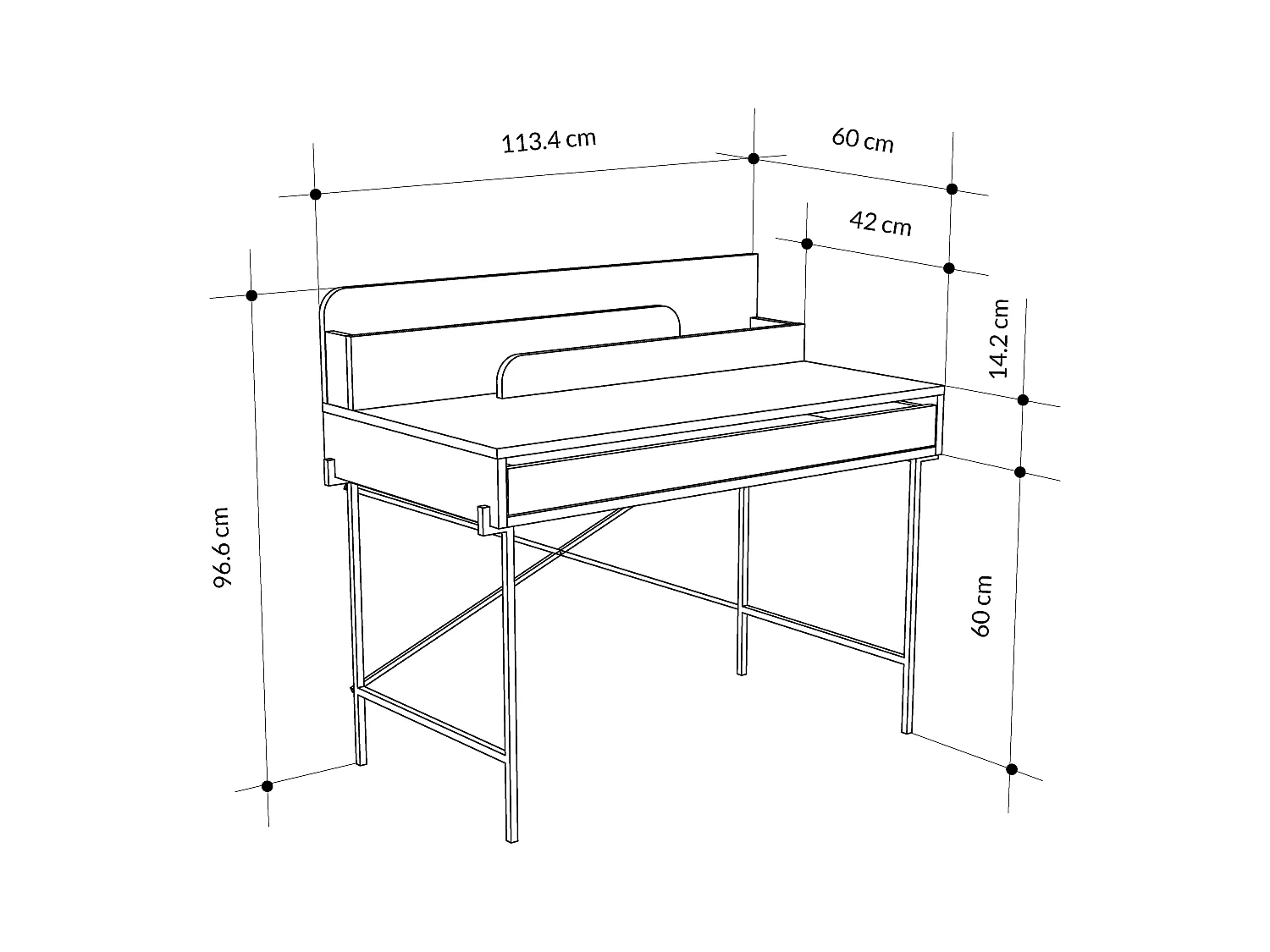 Decortie Wit 60x113.4x96.6cm Bureau met Metalen Poten Spaanplaat, Metaal Rechthoekige Bureautafel Leila