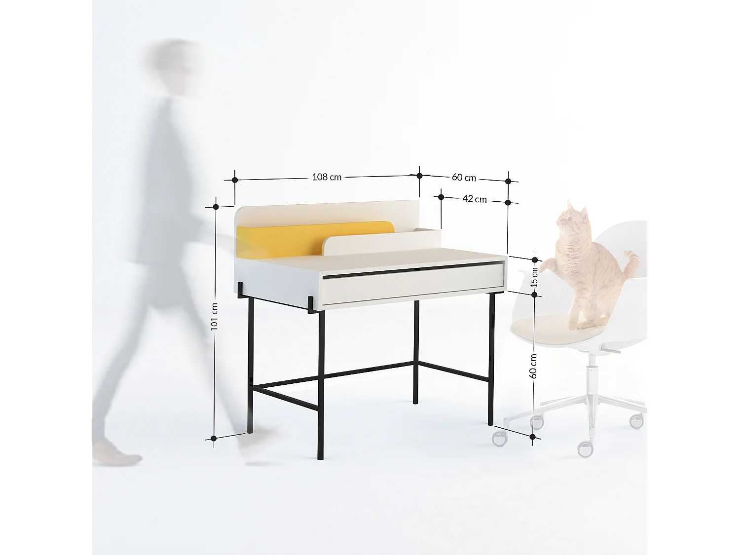 Arbeitstisch LEILA -  Weiß-Senf,110 x 60 x 101 cm