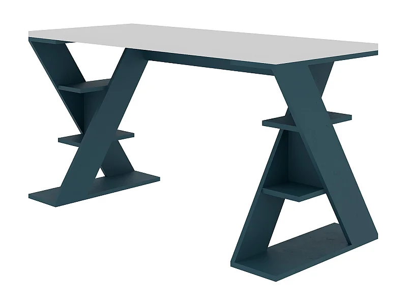 Schreibtisch Papillon-Weiß-Türkisblau - 137 x 60 x 75 cm