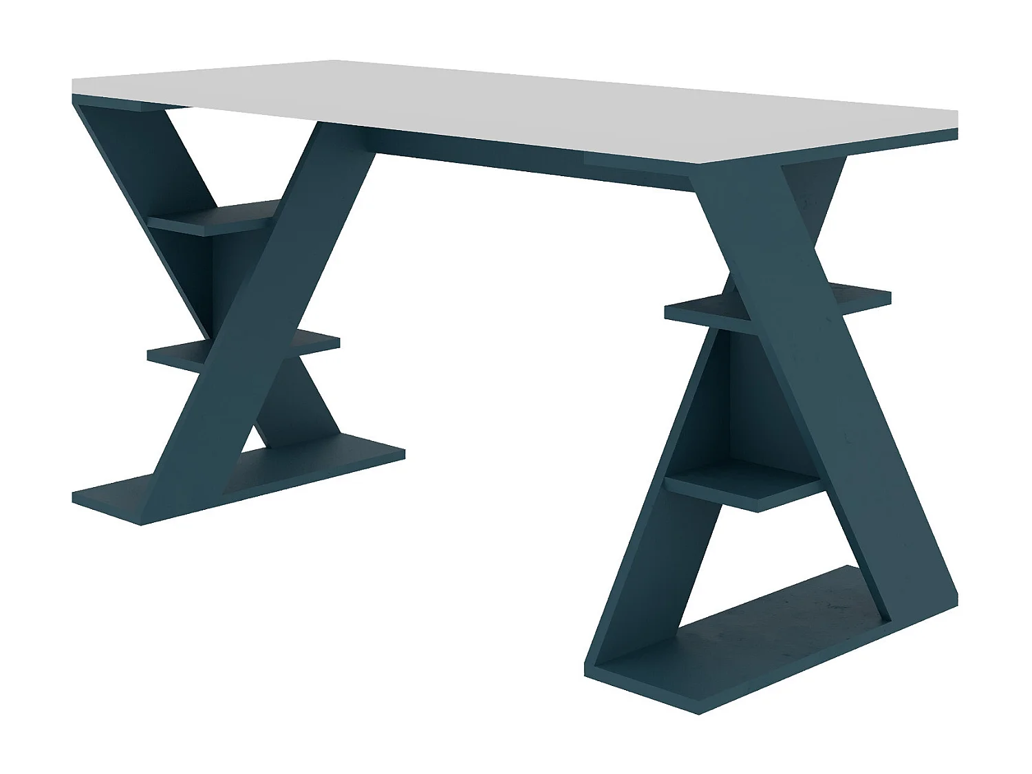 Schreibtisch Papillon-Weiß-Türkisblau,137 x 60 x 75 cm