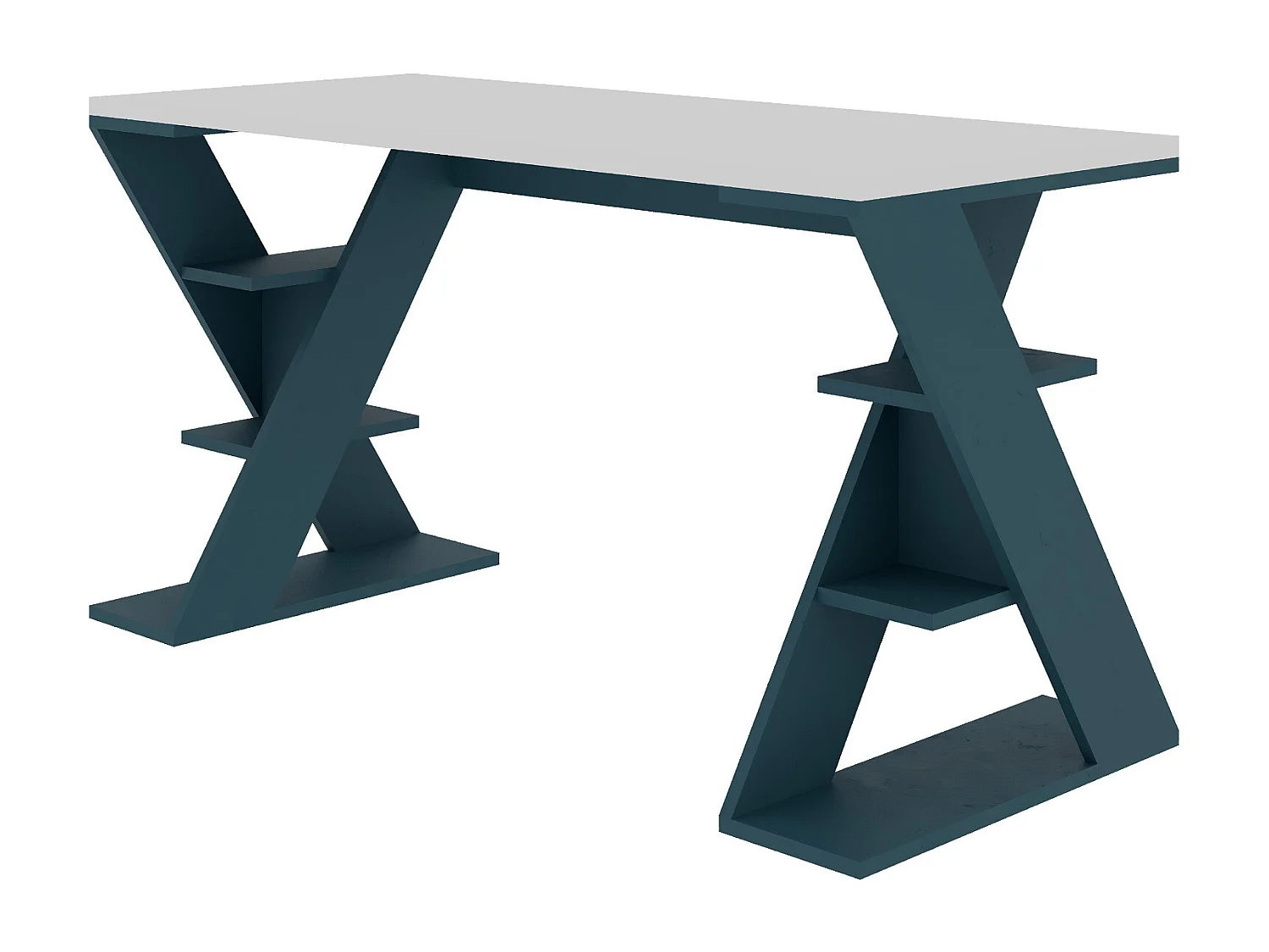 Schreibtisch Papillon-Weiß-Türkisblau,137 x 60 x 75 cm