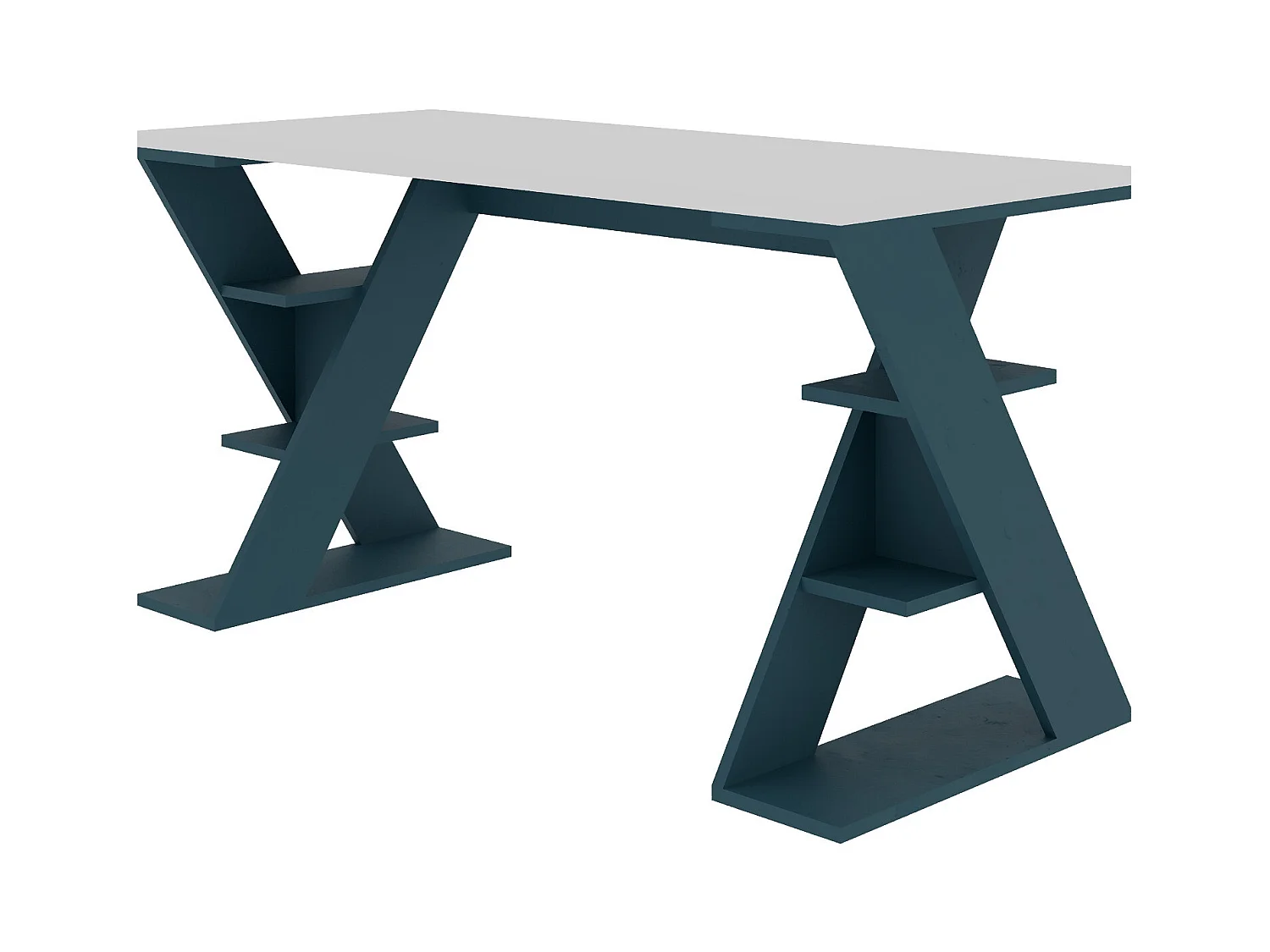 Schreibtisch Papillon-Weiß-Türkisblau - 137 x 60 x 75 cm