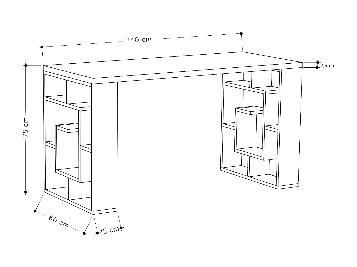 Arbeitstisch LABIRENT-Weiß-Eiche dunkel - 137 x 60 x 75 cm