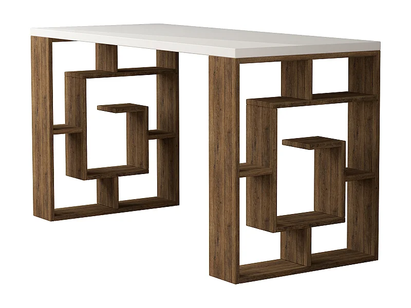 Arbeitstisch LABIRENT-Weiß-Eiche dunkel - 137 x 60 x 75 cm