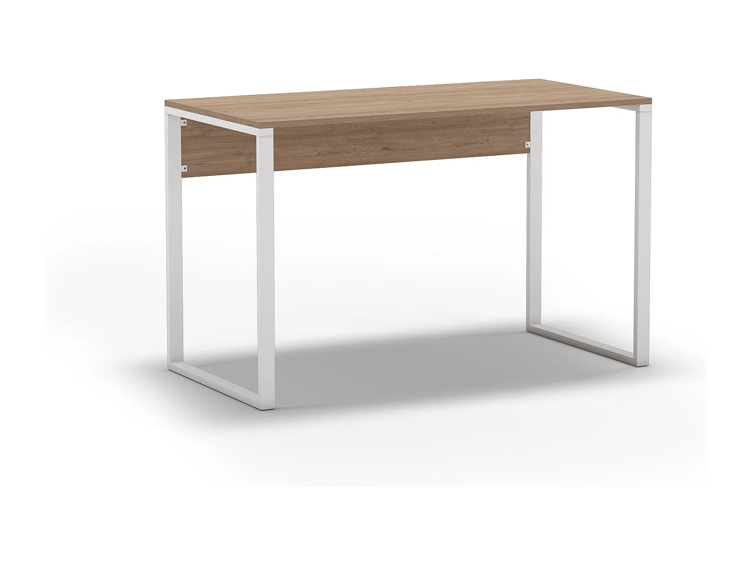 Decortie Chêne (Pied en Métal Blanc) 60x110x75cm Bureau avec pieds en métal Aggloméré, Table de bureau rectangulaire Inna