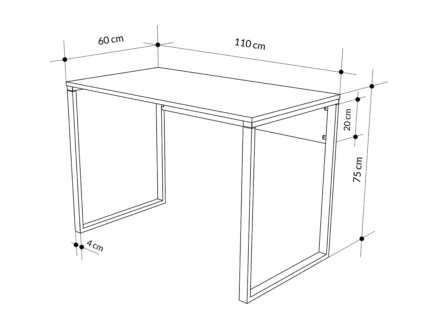 Decortie Chêne (Pied en Métal Blanc) 60x110x75cm Bureau avec pieds en métal Aggloméré, Table de bureau rectangulaire Inna