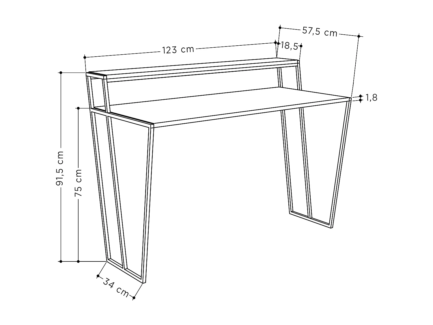 Schreibtisch Pal - Eiche - 124 x 57,6 x 91,5 cm