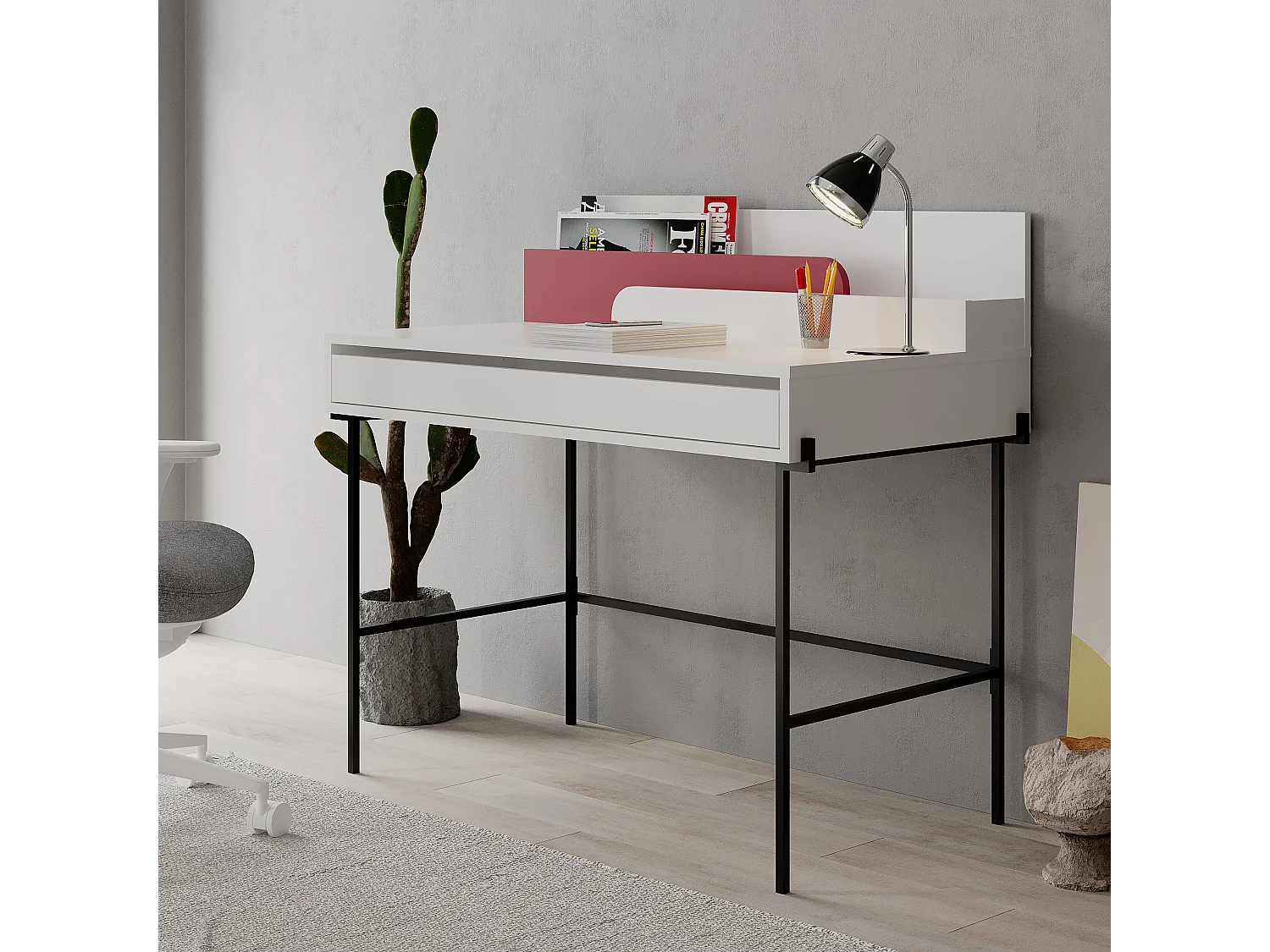 Arbeitstisch LEILA -  Weiß-Burgund - 110 x 60 x 101 cm