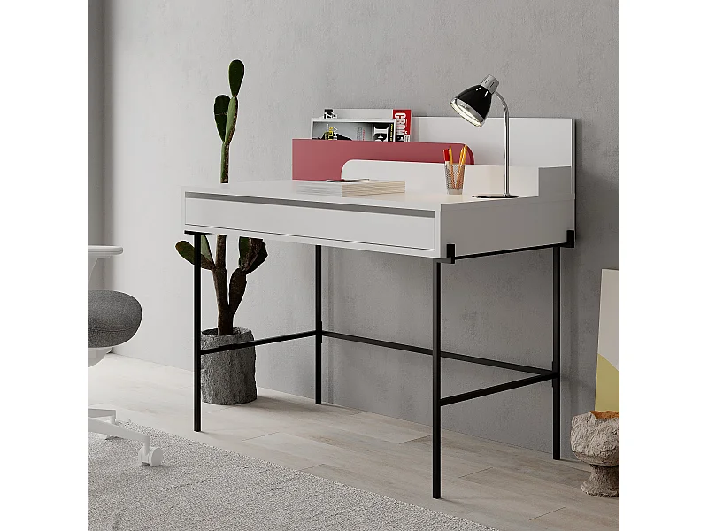 Arbeitstisch LEILA -  Weiß-Burgund - 110 x 60 x 101 cm