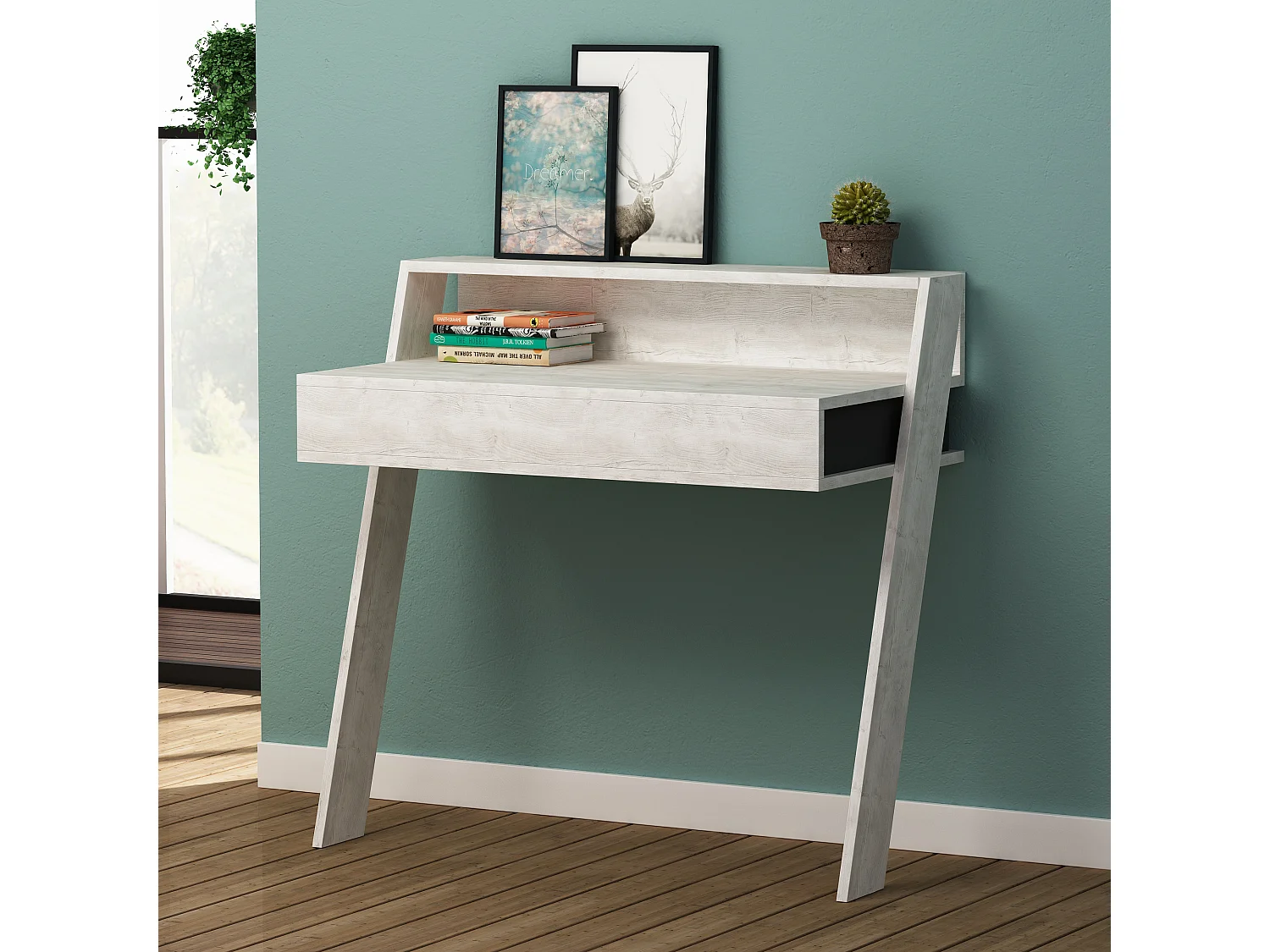 Arbeitstisch COWORK -  Altweiß-Anthrazit - 94 x 50 x 91 cm