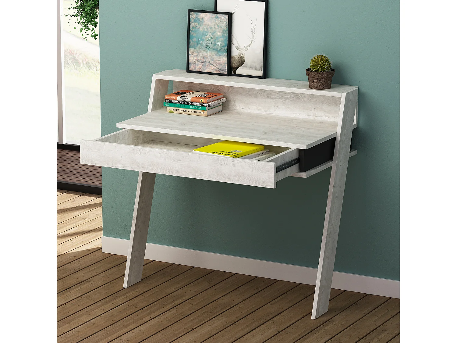 Decortie Antracietgrijs 50x94x91cm Wandgemonteerd Bureau met Lade Spaanplaat Rechthoekige Bureautafel Cowork