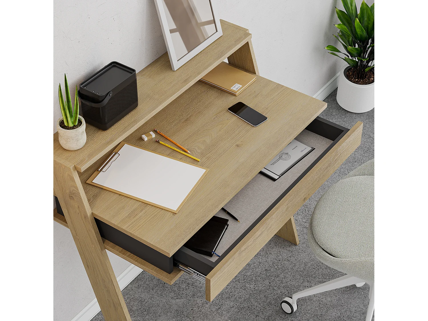 Arbeitstisch COWORK -  Anthrazit-Eiche - 94 x 50 x 91 cm