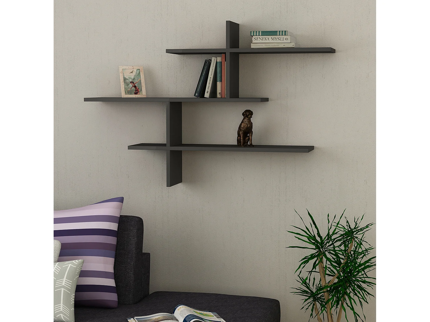 Etagère LEO - anthracite, 123x81x22