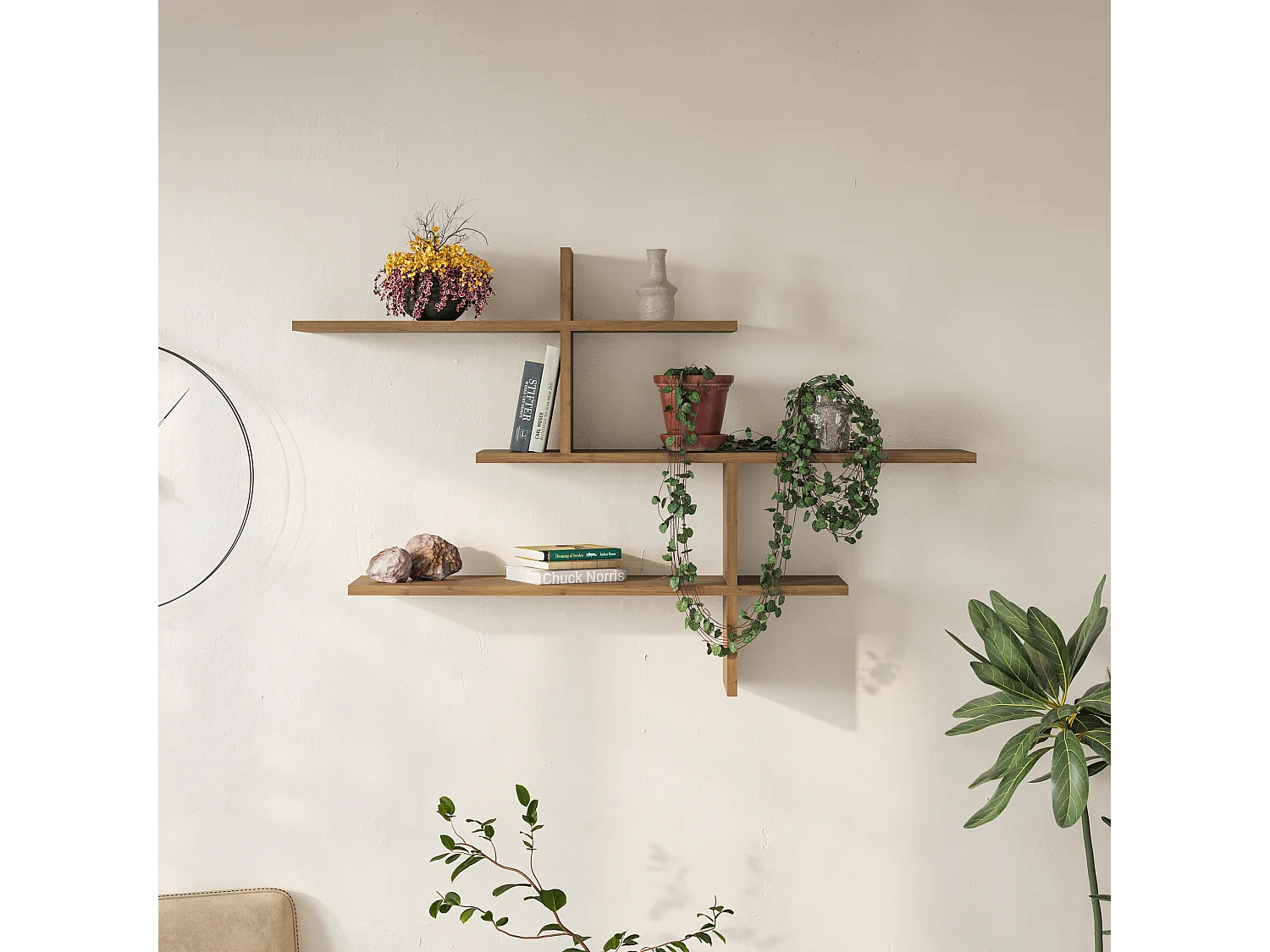 Decortie Donker Eiken Effect 22x123x80.5cm Zwevende Wandplank met 3-Laags Spaanplaat Weergave-eenheid Leo