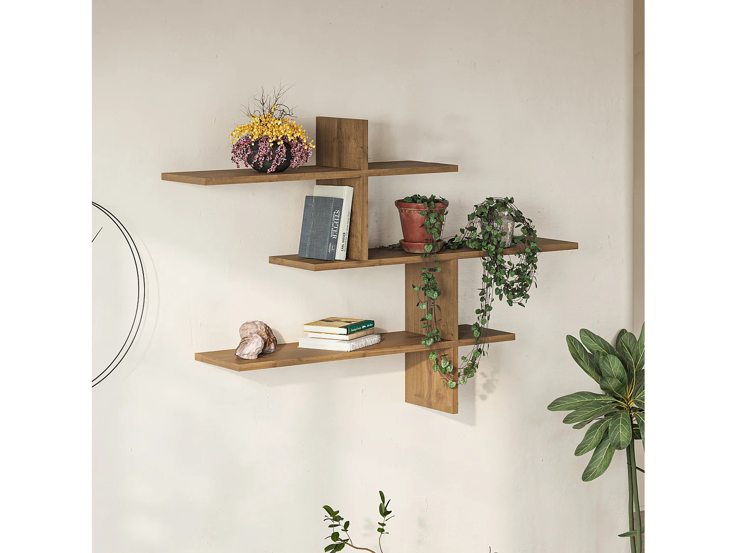 Decortie Donker Eiken Effect 22x123x80.5cm Zwevende Wandplank met 3-Laags Spaanplaat Weergave-eenheid Leo