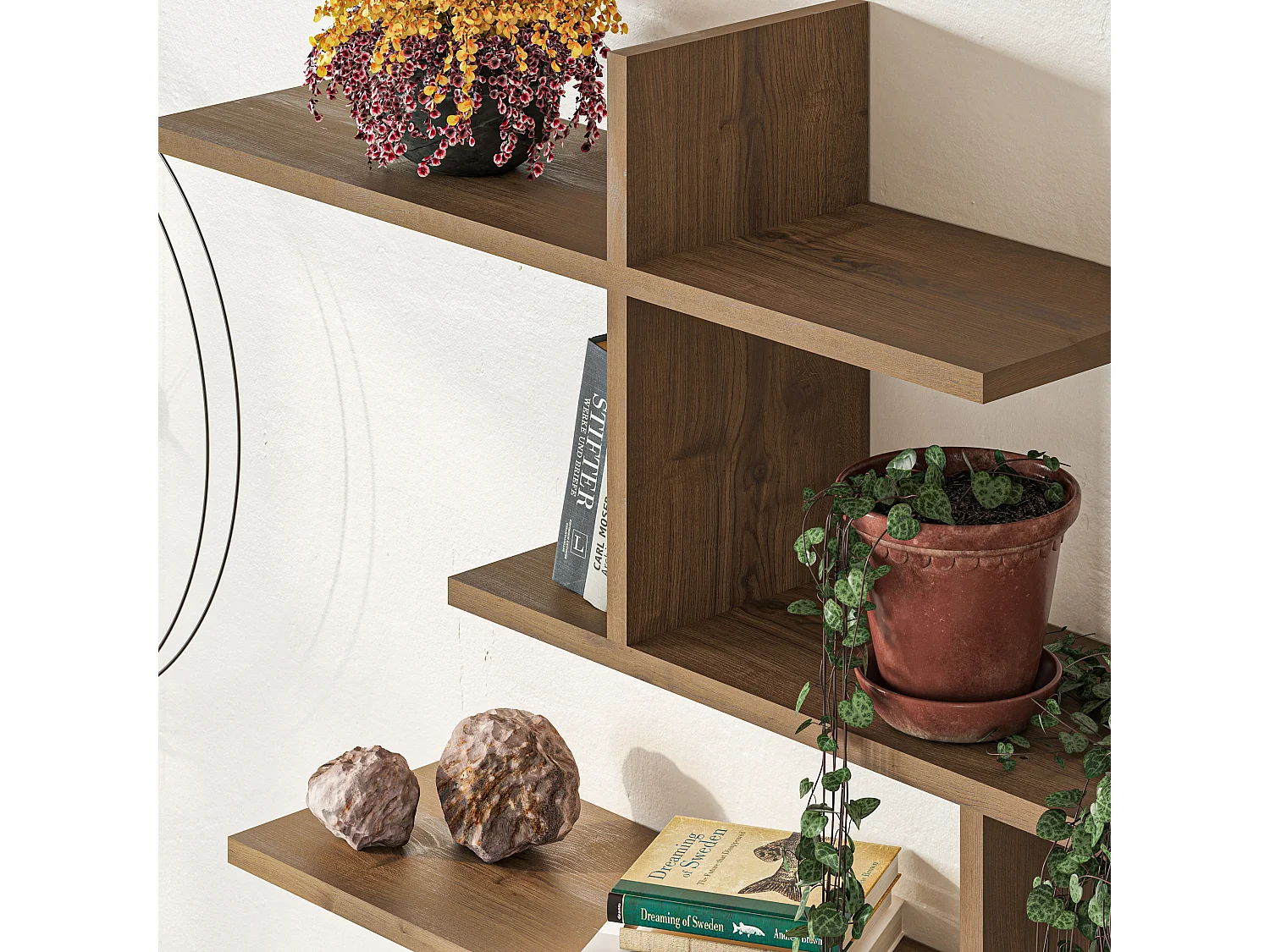 Decortie Donker Eiken Effect 22x123x80.5cm Zwevende Wandplank met 3-Laags Spaanplaat Weergave-eenheid Leo