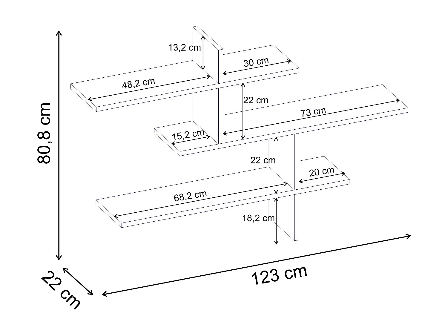 Wandregal LEO - Dunkel Eiche - 123 x 22 x 80,5 cm