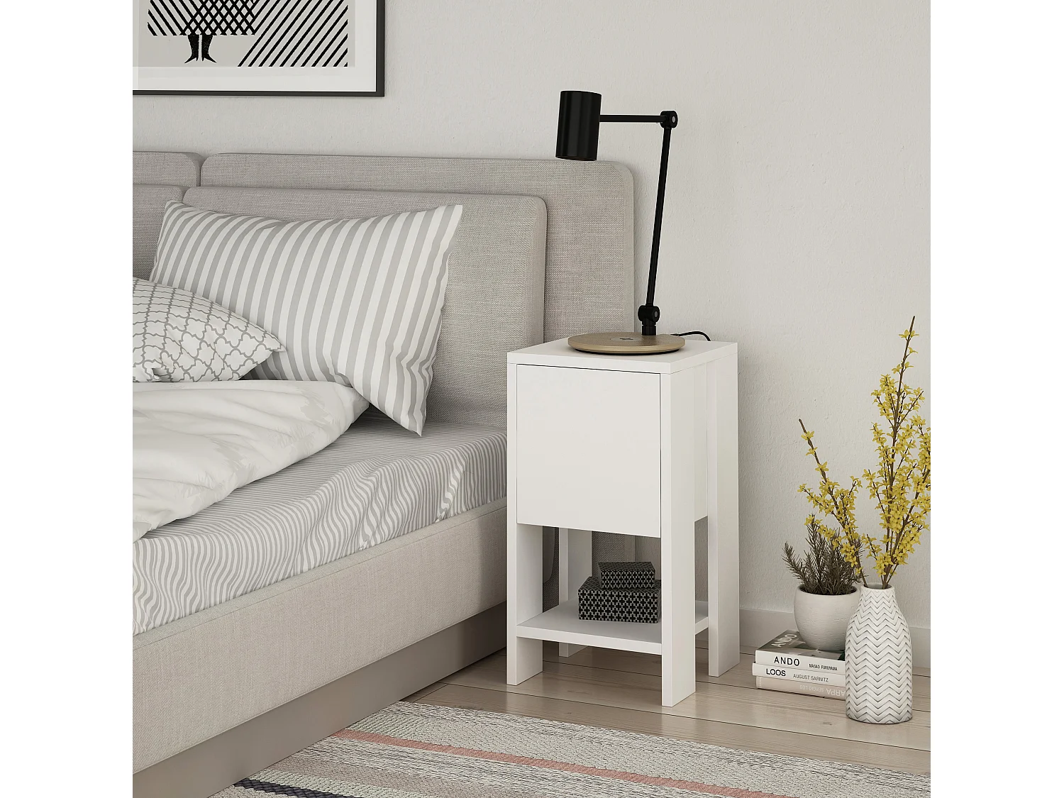 Comodino EMA bianco, 55x30x30