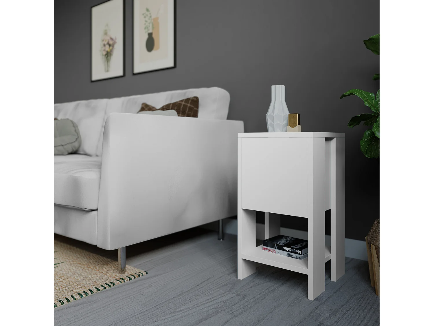 Comodino EMA bianco, 55x30x30