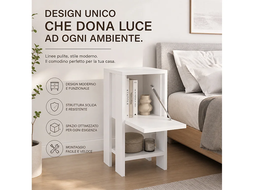 Comodino EMA bianco, 55x30x30