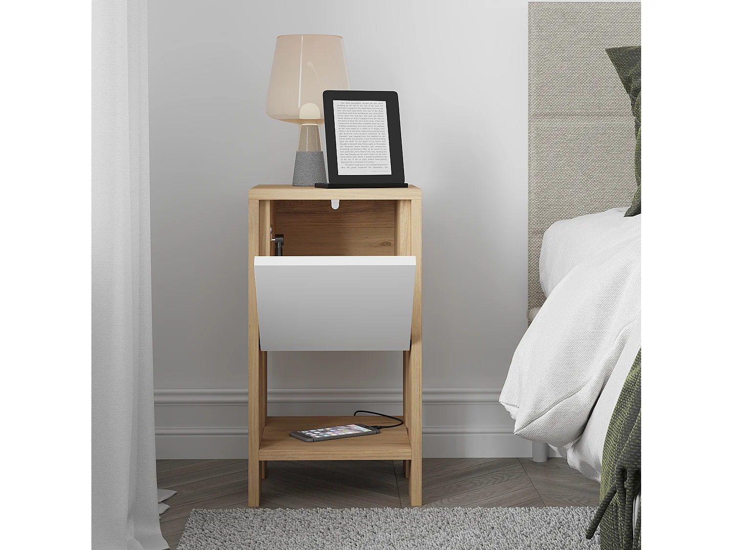 Nachttisch EMA -  Eiche-Weiß - 30 x 30 x 55 cm