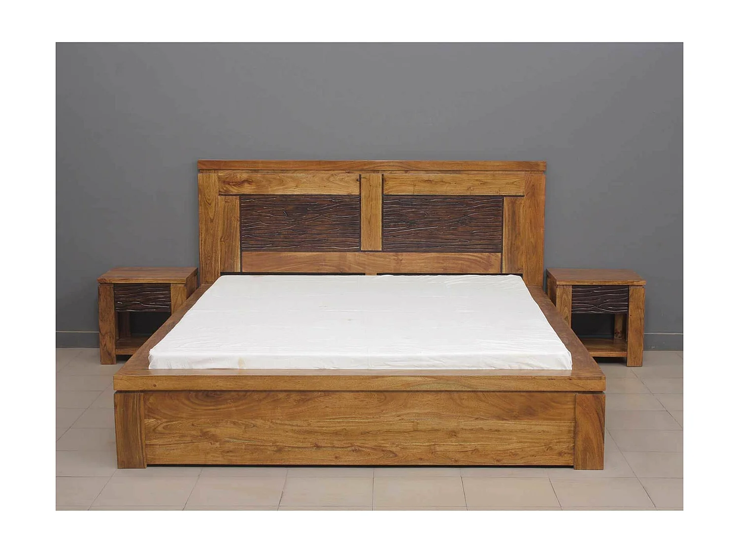 Chevet bois sculpté bicolore 1T | Acacia Maya