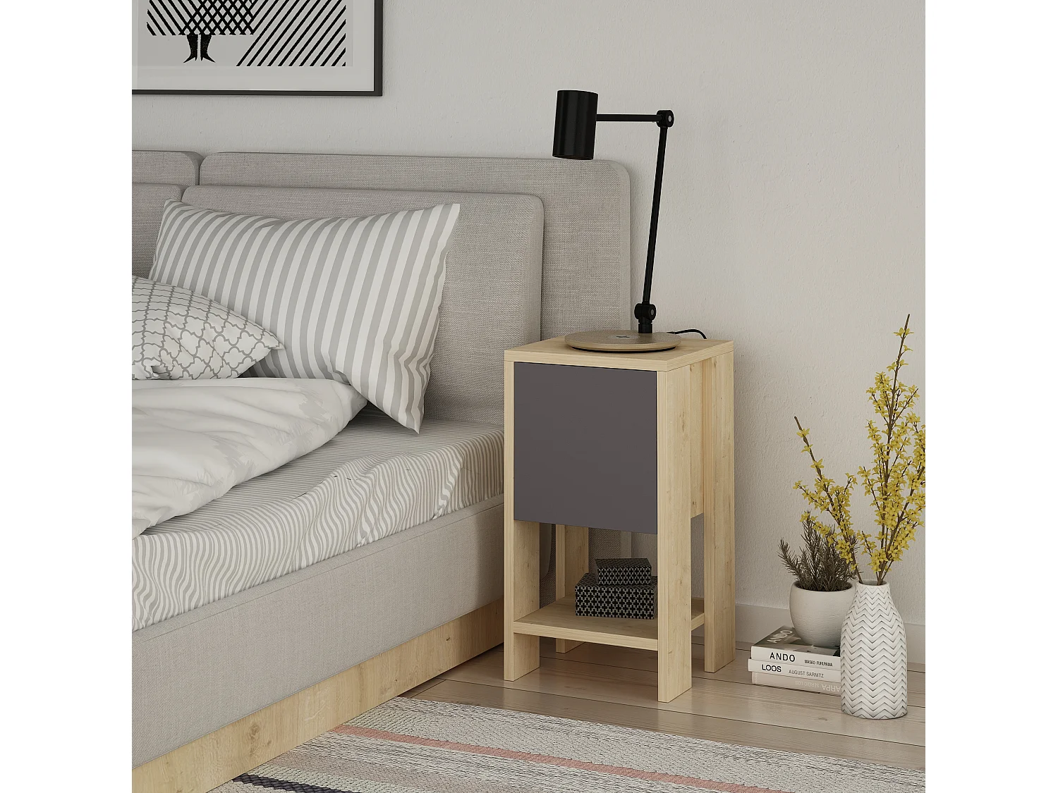 Comodino EMA - colore naturale chiaro, 55x30x30