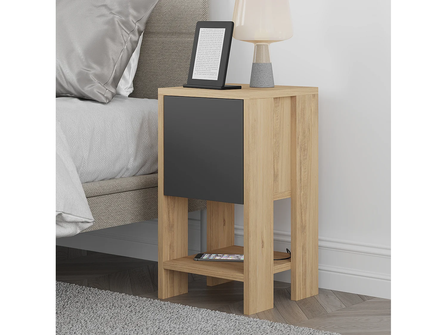 Comodino EMA - colore naturale chiaro, 55x30x30