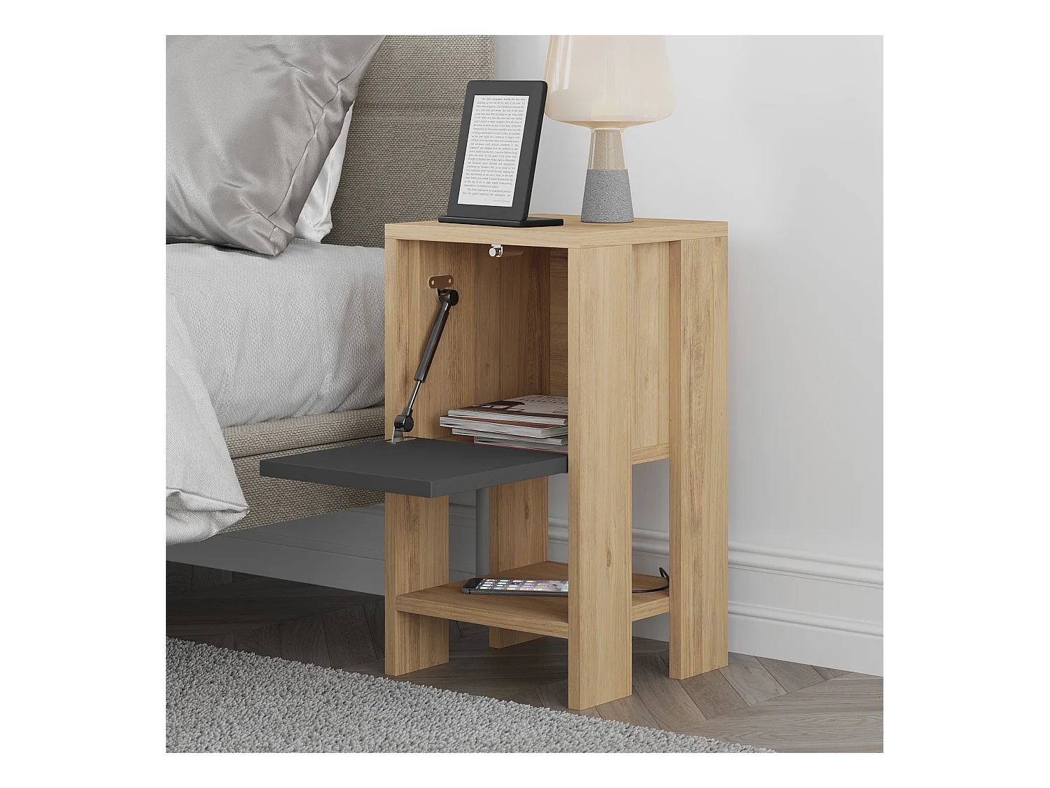 Comodino EMA - colore naturale chiaro, 55x30x30