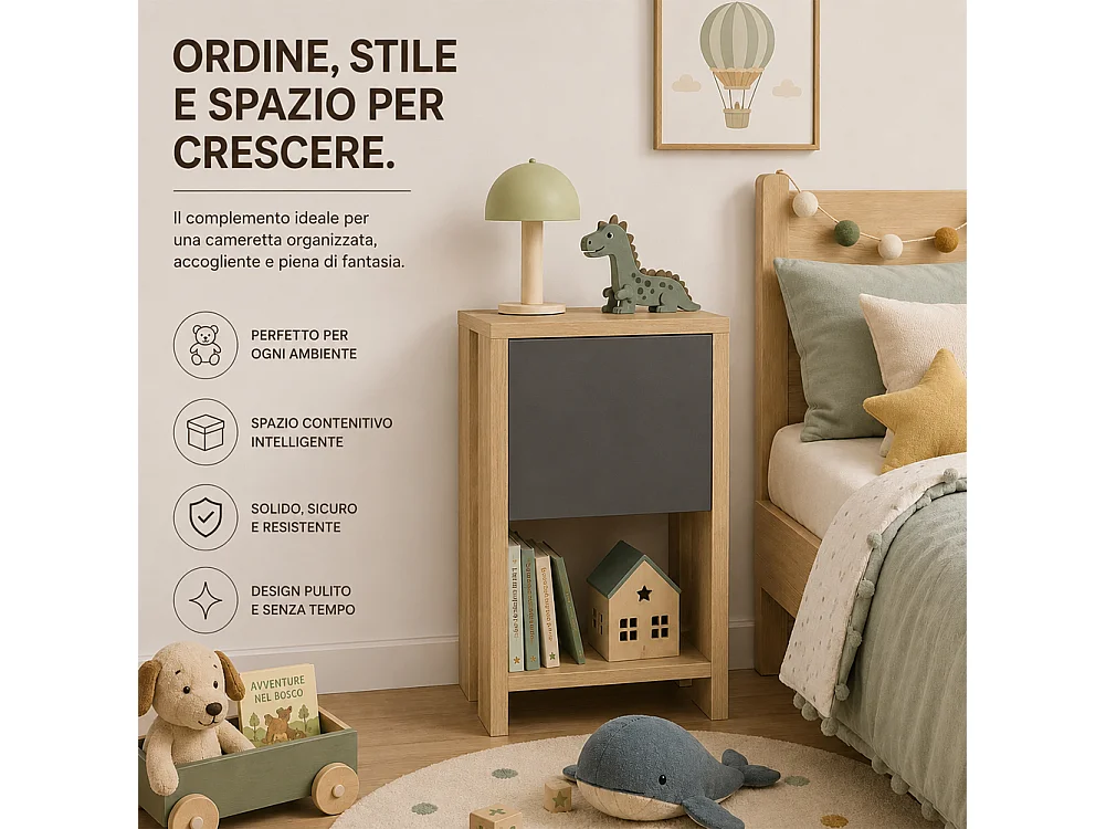 Comodino EMA - colore naturale chiaro, 55x30x30