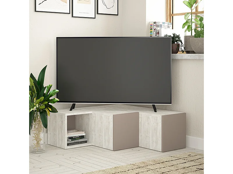 TV - Ständer COMPACT -Altweiß-Mokka Grau - 94,2 x 90,6 x 31,4 cm