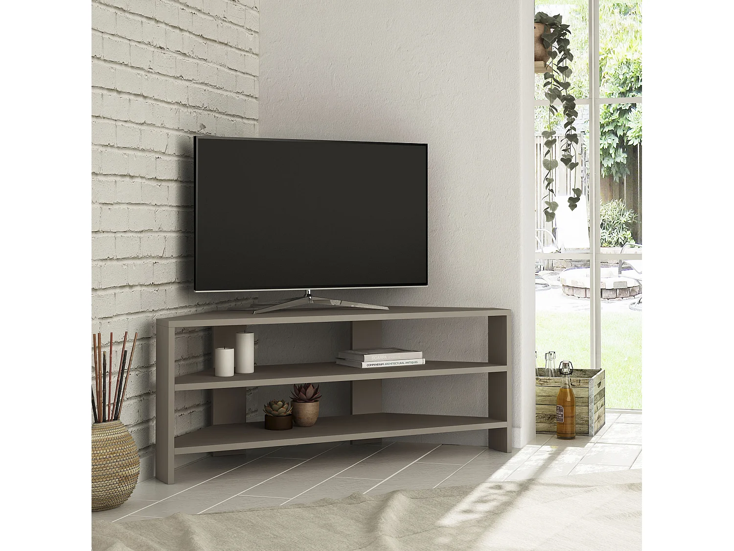 Table TV d'angle THALES- beige, 45x114x36