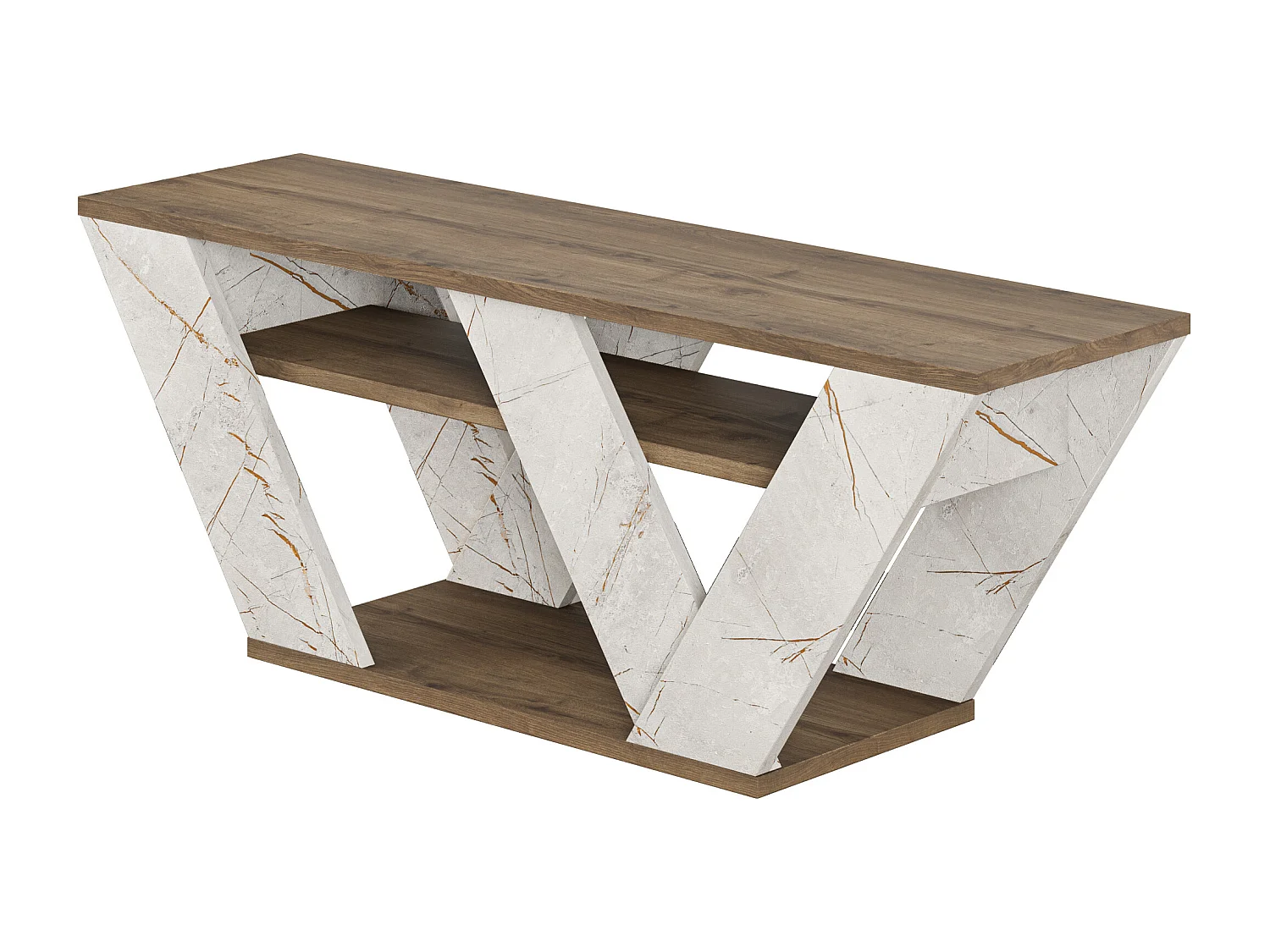 Decortie Chêne Foncé, Effet Marbre Doré 30x110x40cm Meuble TV Jusqu'à 42" Pouces TV's Panneau de Particules Centre Multimédia