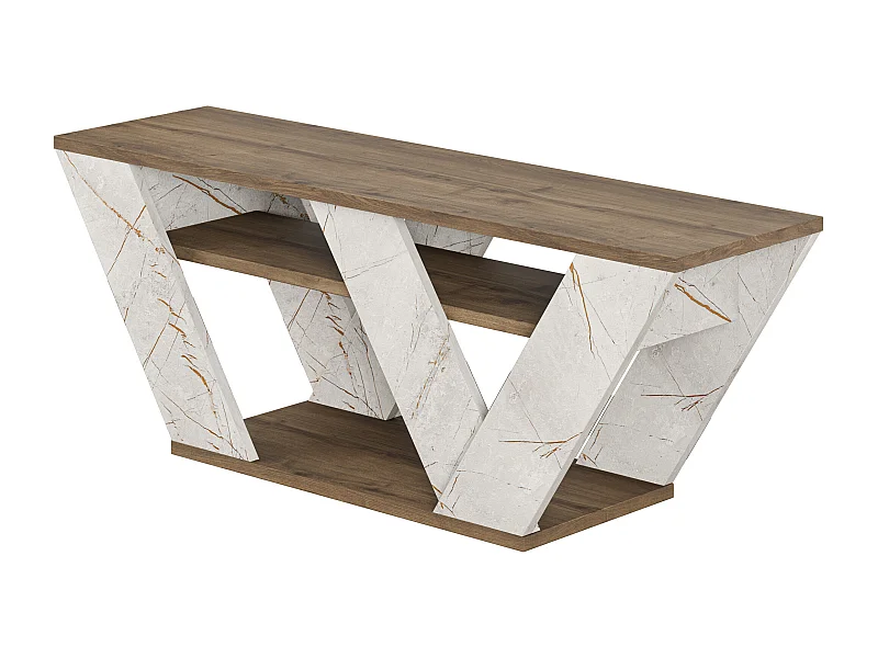 Decortie Chêne Foncé, Effet Marbre Doré 30x110x40cm Meuble TV Jusqu'à 42" Pouces TV's Panneau de Particules Centre Multimédia